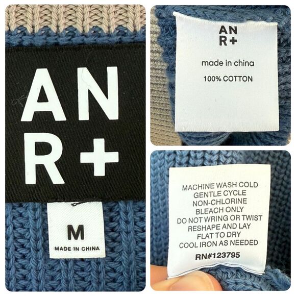 ANR+ Alp N Rock Colorblock Knit Sweater in Blue/Cream/Tan | Medium - Picture 5 of 5